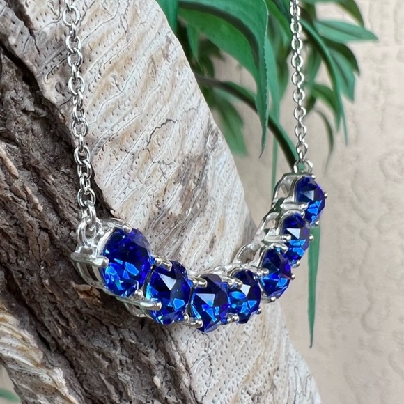 SWAROVSKI Sapphire Crystal Sterling Silver Curved Bar 18” Necklace - Picture 7 of 12